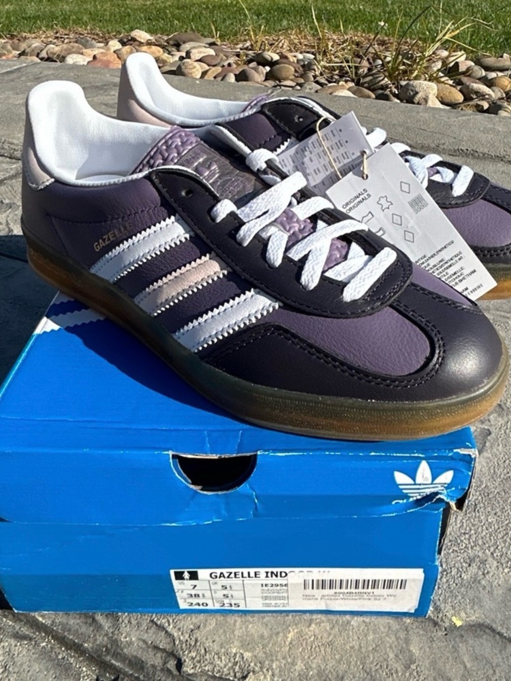 Adidas Gazelle Shadow Violet Purple Leather Laceup Sneakers NEW 7